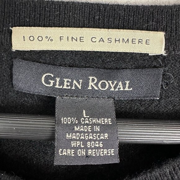 Glen Royal 100% Fine Cashmere Sweater Mens Large Black V Neck Pullover - Picture 2 of 6